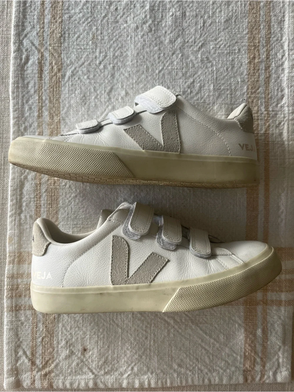 Veja Recife White Velcro Logo Sneakers with Light Gray V Detail